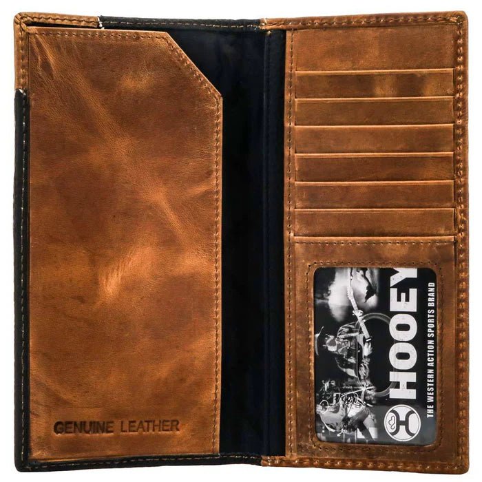 Discover "Roughy Crazy Horse" Rodeo Wallet Black/Brown w/ Diamond Patchwork Quality Hooey Wallet located at The Revival.