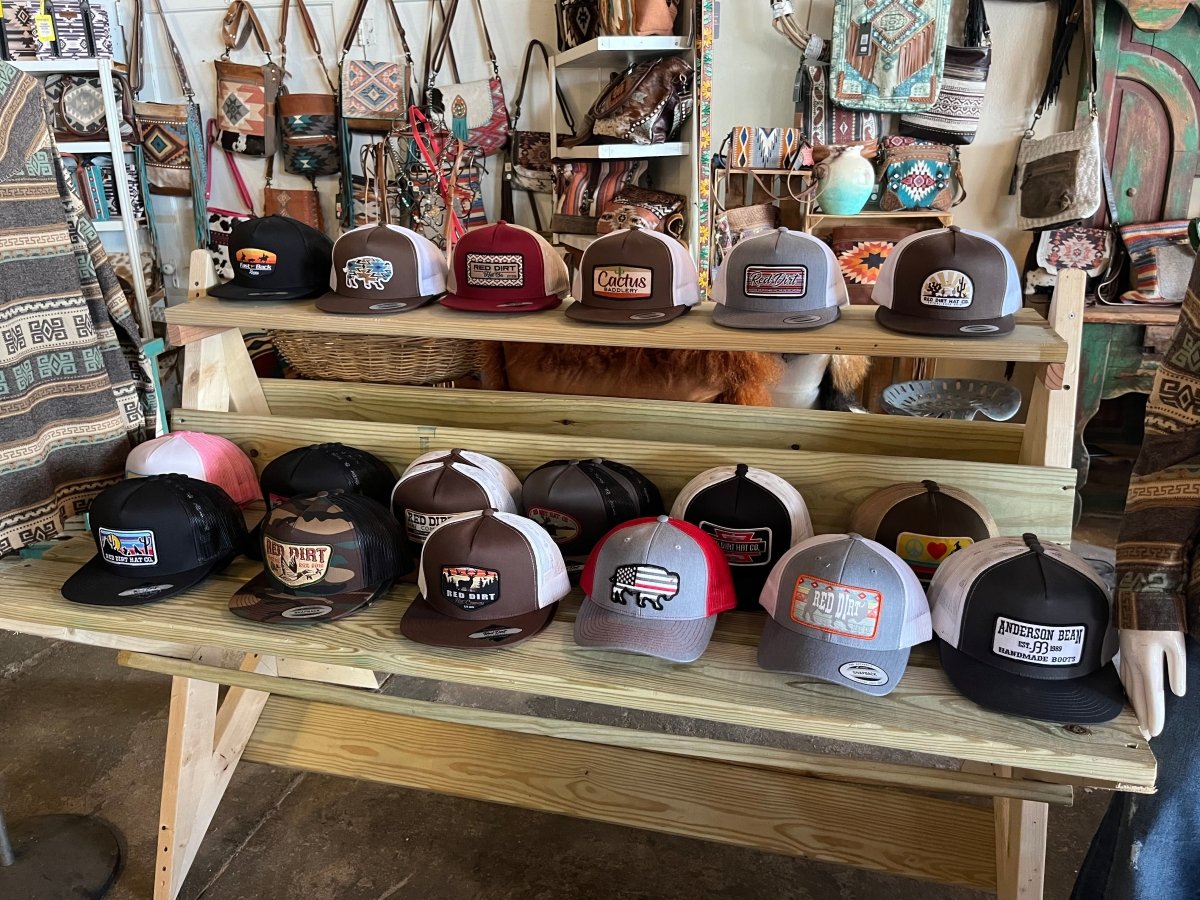 Discover Red Dirt Hat Co. Unisex "JANGO" Brown & White Mesh Back Snapback Hats Quality Red Dirt Hat Co. Hats located at The Revival.