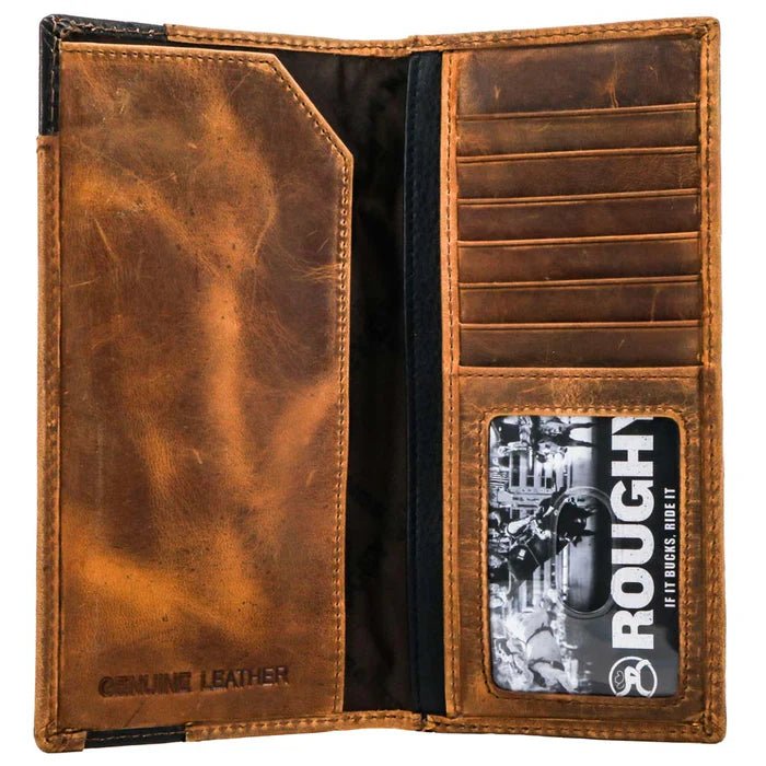 Discover Shiloh Rodeo Roughy Wallet Brown/Black w/Diamond Patchwork Quality Hooey Wallet located at The Revival.