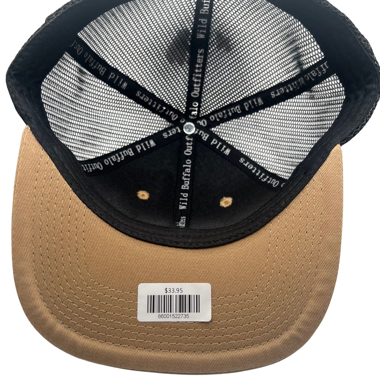 Wild Buffalo Outfitters Tan & Black Flat Bill Snapback Hat with Leather Patch