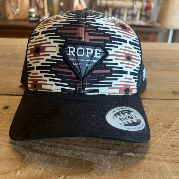 Hooey Rope Like A Girl Cream/Tan/Black Aztec Pattern Hat SKU: 2349T-CRBK - Discover Hooey Rope Like A Girl Cream/Tan/Black Aztec Pattern Hat SKU: 2349T - CRBK Quality Hooey Hats located at The Revival.
