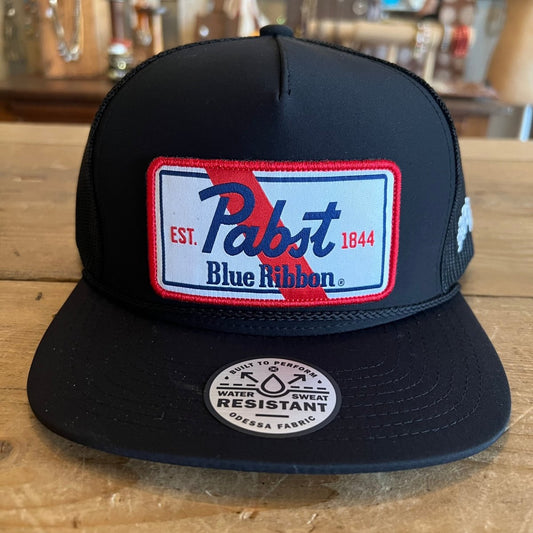 Discover Hooey Officially Licensed "Pabst Blue Ribbon" Hat, Black Quality Hooey Hats located at The Revival.