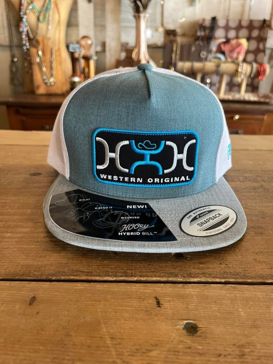 Discover Hooey "Loop" Hat Teal/White w/Blue/Grey/Black Rectangle Patch Quality Hooey Hats located at The Revival.