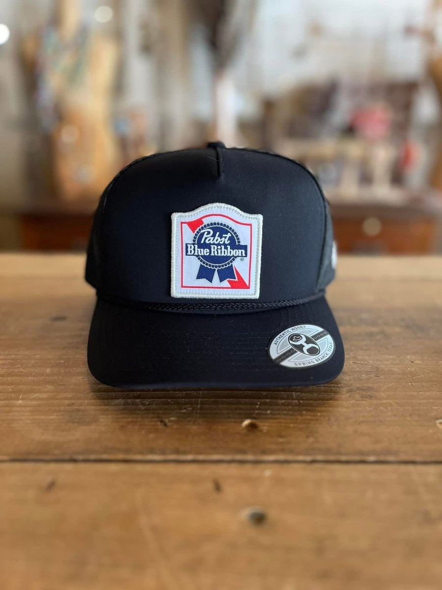 Discover Hooey "Pabst Blue Ribbon" Black Hat Quality Hooey Hats located at The Revival.