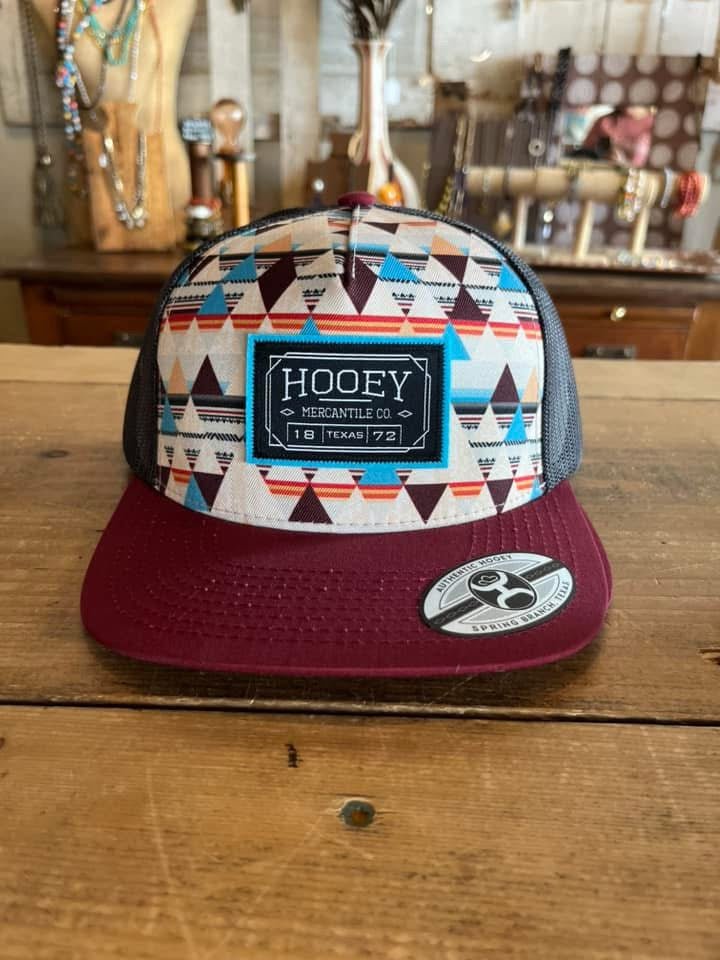 Discover Hooey "Horizon" Hat Cream Pattern /Charcoal w/Black & Turquoise Patch Quality Hooey Hats located at The Revival.
