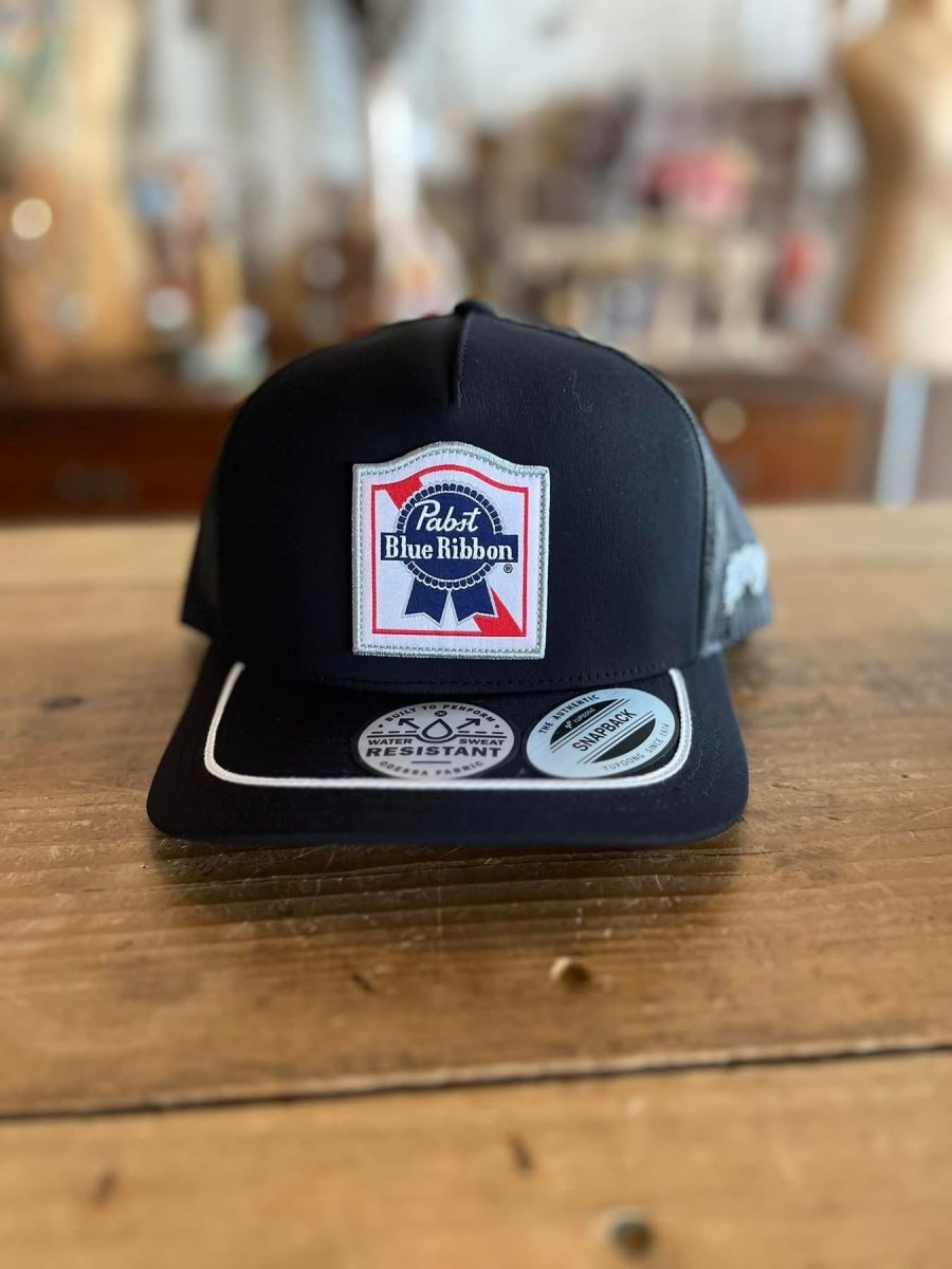 Discover Hooey "Pabst Blue Ribbon" Black/White Hat Quality Hooey Hats located at The Revival.