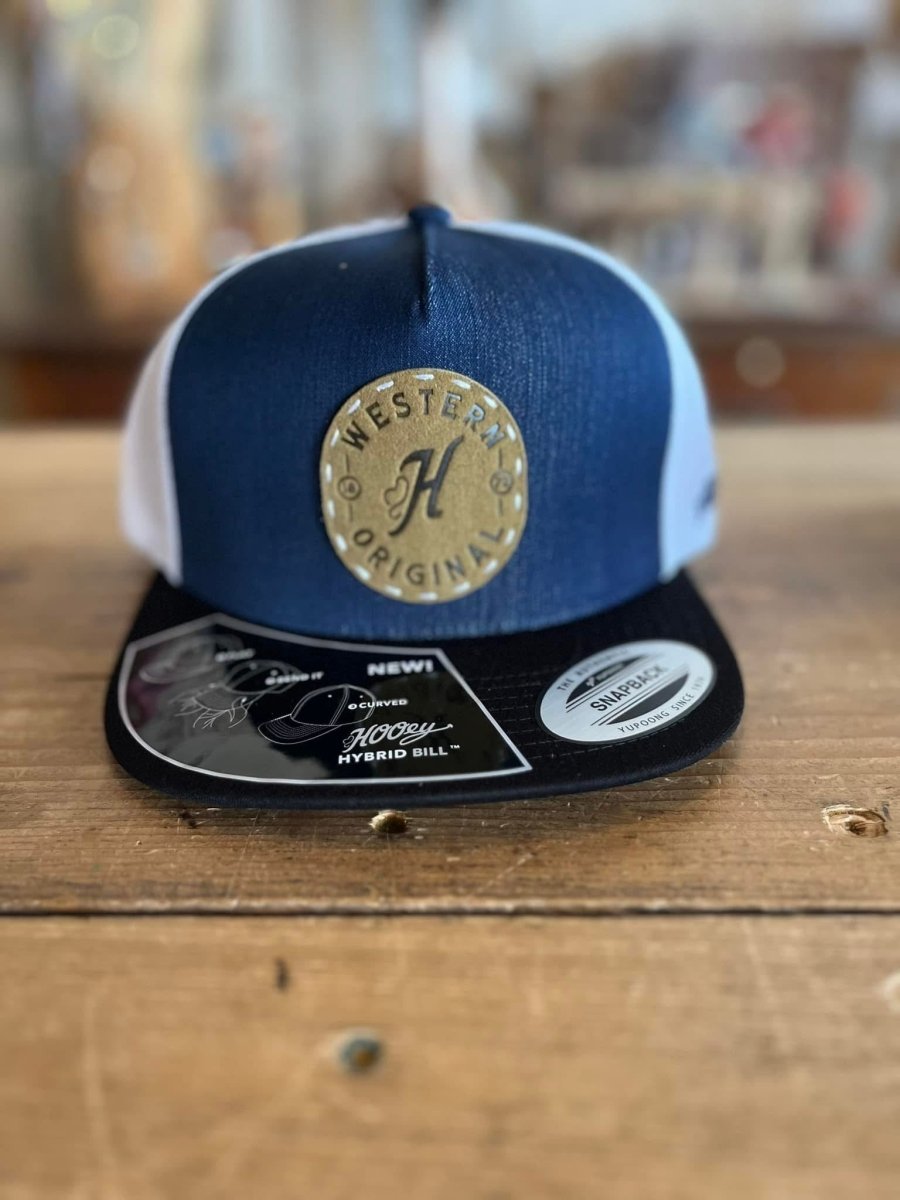 Discover Hooey "Spur" Hat Denim/White w/Leather Circle Patch Quality Hooey Hats located at The Revival.