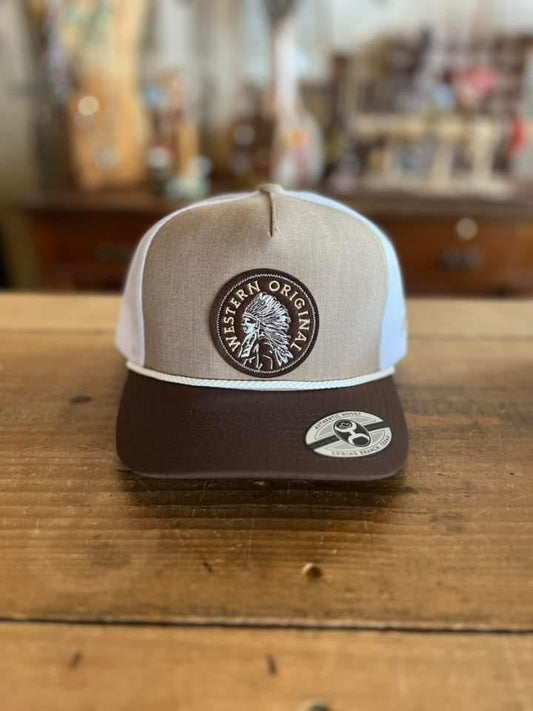 Discover Hooey "Quanah" Hat Tan/White w/Brown/White Circle Patch Quality Hooey Hats located at The Revival.