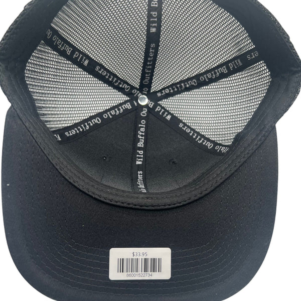 Wild Buffalo Outfitters All Black Flat Bill Snapback Hat with Leather Patch - Wild Buffalo Outfitters All Black Flat Bill Snapback Hat with Leather Patch