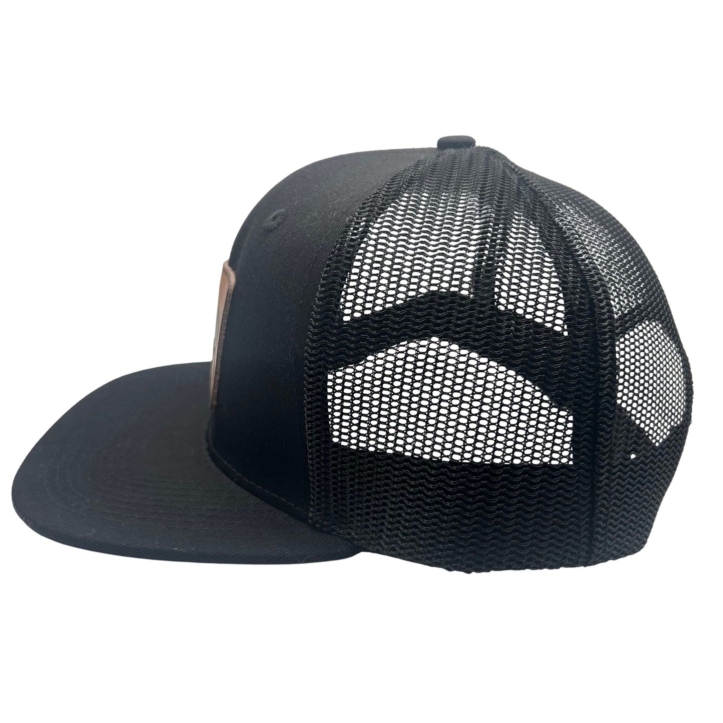 Wild Buffalo Outfitters All Black Flat Bill Snapback Hat with Leather Patch