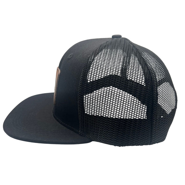 Wild Buffalo Outfitters All Black Flat Bill Snapback Hat with Leather Patch - Wild Buffalo Outfitters All Black Flat Bill Snapback Hat with Leather Patch
