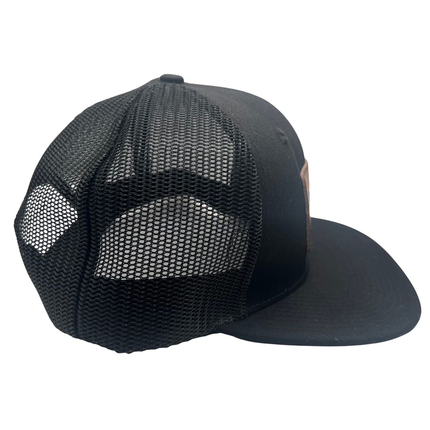 Wild Buffalo Outfitters All Black Flat Bill Snapback Hat with Leather Patch