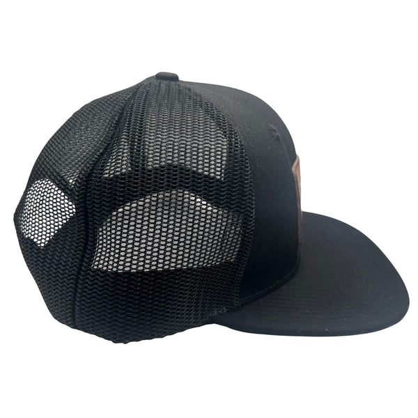 Wild Buffalo Outfitters All Black Flat Bill Snapback Hat with Leather Patch - Wild Buffalo Outfitters All Black Flat Bill Snapback Hat with Leather Patch