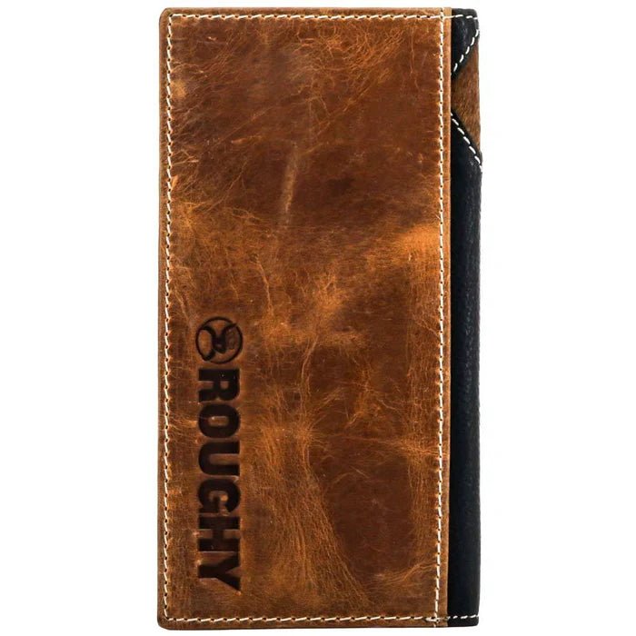 Discover "Roughy Crazy Horse" Rodeo Wallet Black/Brown w/ Diamond Patchwork Quality Hooey Wallet located at The Revival.