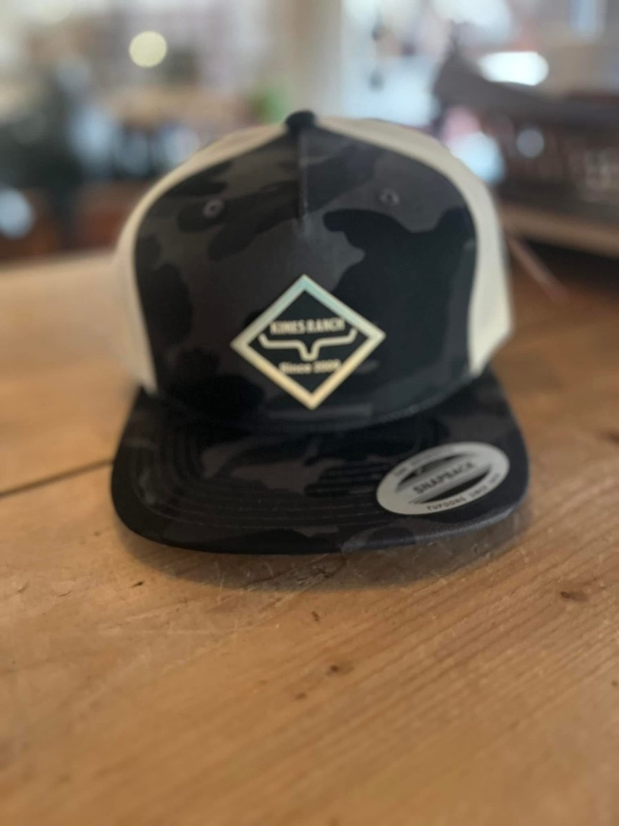 Kimes Ranch Diamond Dogs Night Camo trucker hat in real picture