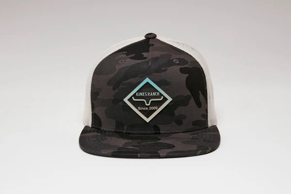 Kimes Ranch Diamond Dogs Night Camo trucker hat front view