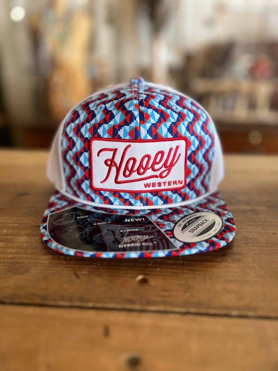 Discover Hooey "Lakota" Hat Blue/White w/Red & White Patch Quality Hooey Hats located at The Revival.