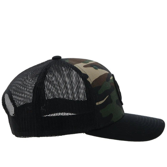 Side profile of Hooey O‑Classic Black Camo trucker hat