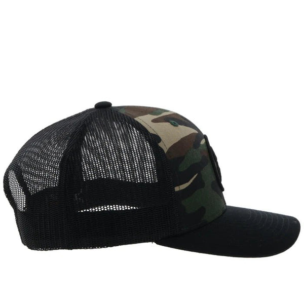 Hooey O‑Classic Black Camo Cap - Side profile of Hooey O‑Classic Black Camo trucker hat