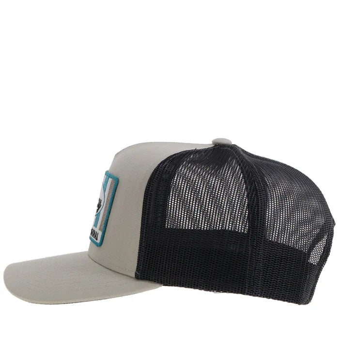 Side angle of Hooey Sudan Tan Charcoal trucker hat