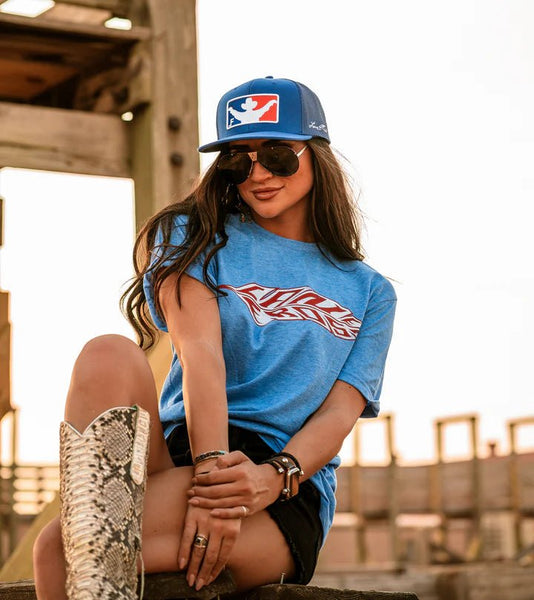 Lane Frost Brand Feather T-Shirt Blue - Real Stock image of Lane Frost Icon Western Cap