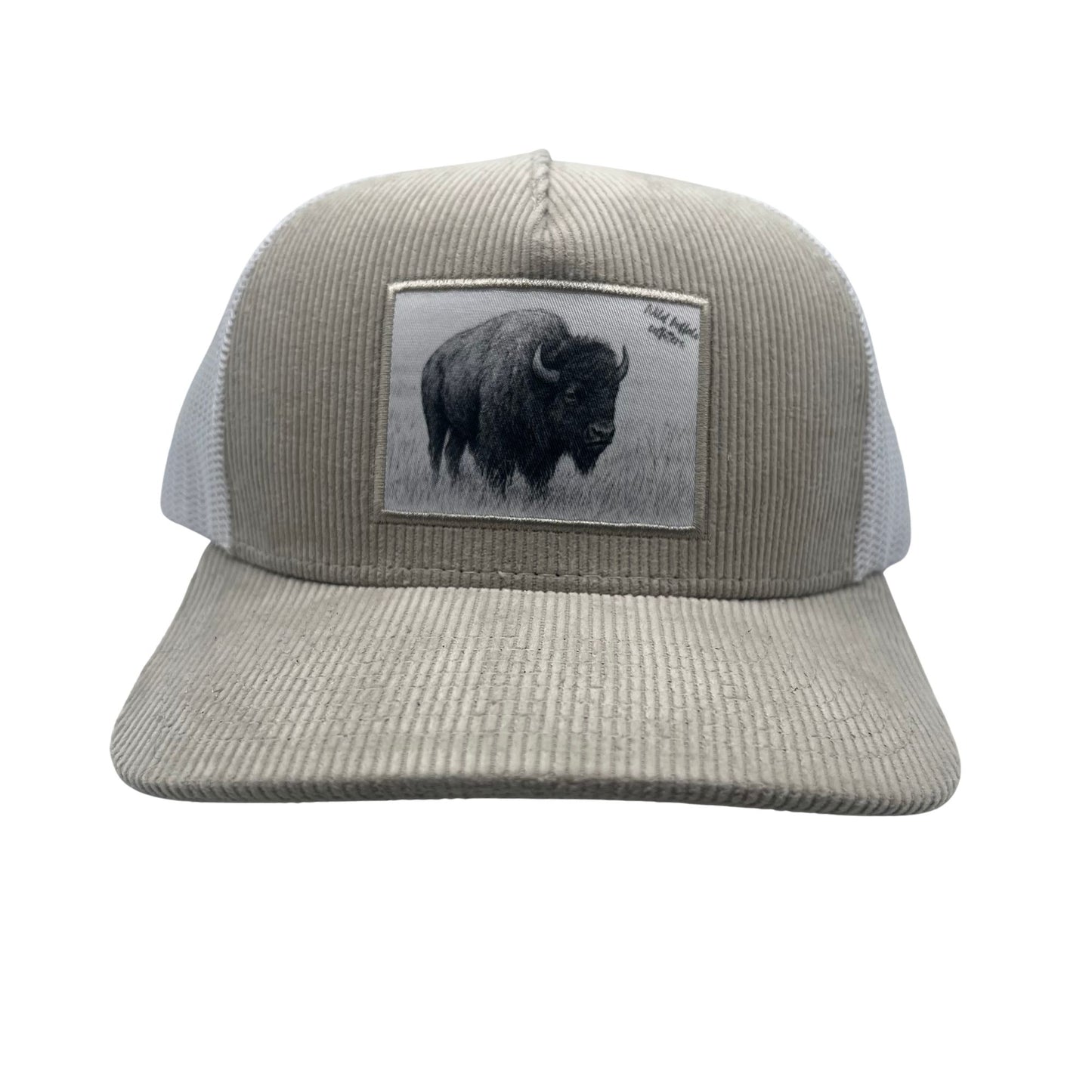 Wild Buffalo Outfitters Khaki Corduroy Trucker Hat with Buffalo Patch