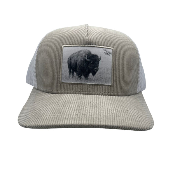 Wild Buffalo Outfitters Khaki Corduroy Trucker Hat with Buffalo Patch - Wild Buffalo Outfitters Khaki Corduroy Trucker Hat with Buffalo Patch