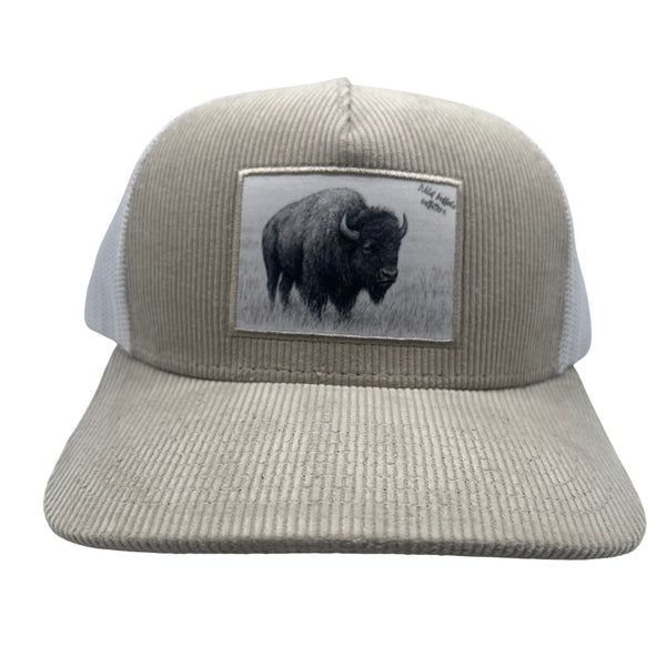 Wild Buffalo Outfitters Khaki Corduroy Trucker Hat with Buffalo Patch - Wild Buffalo Outfitters Khaki Corduroy Trucker Hat with Buffalo Patch