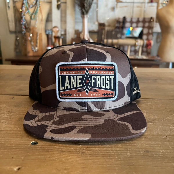 Lane Frost Apache Camo Trucker Hat - Front View of the Lane Frost Apache Western Cap
