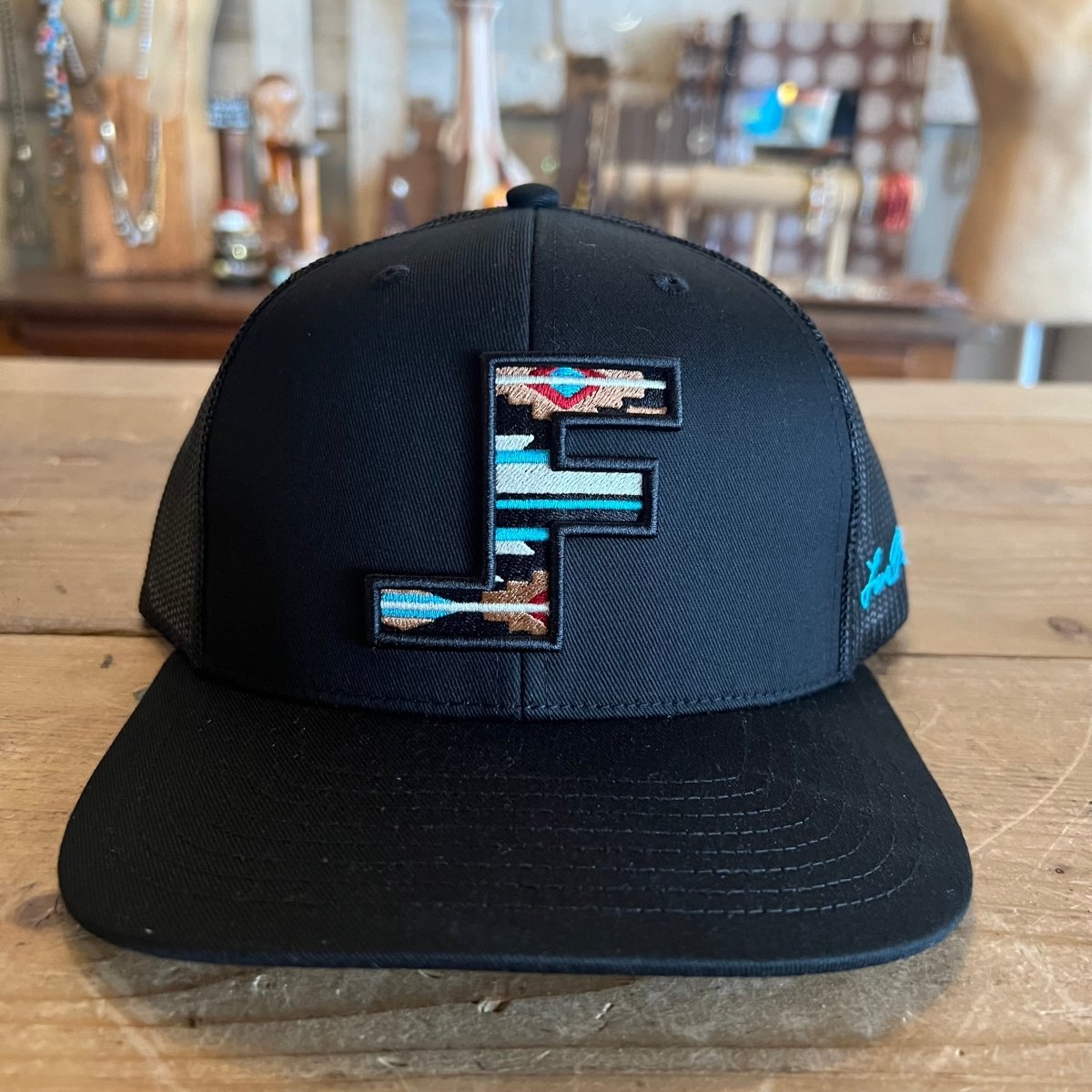 Front View of Lane Frost Aztec Flat Billed Western Cap