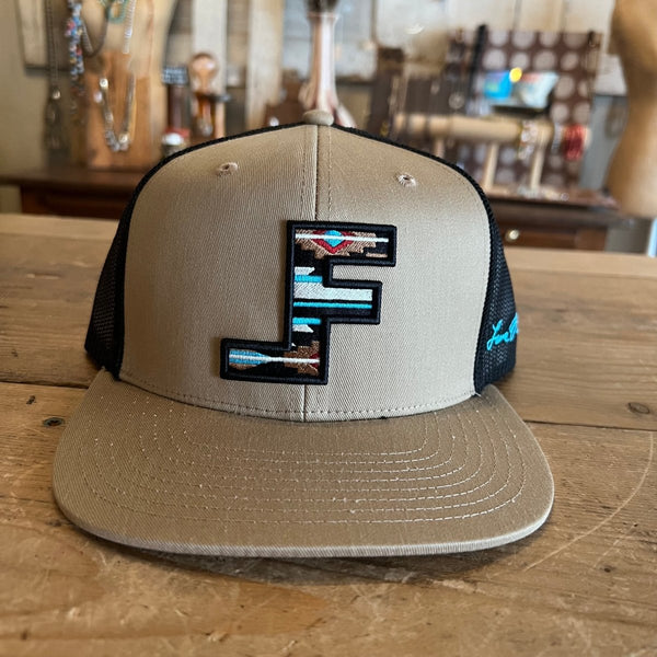 Lane Frost Roundup Tan Black Western Cap - Front Patch View of Lane Frost Roundup Western Cap