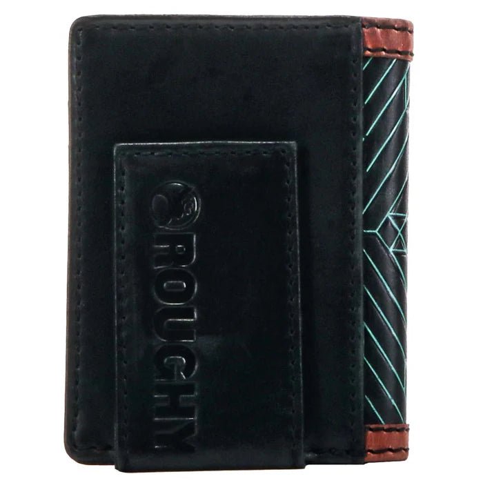 Discover "Neon Moon" Roughy Bifold Money Clip Black/Brown w/Turquoise Aztec Quality Hooey Wallet located at The Revival.