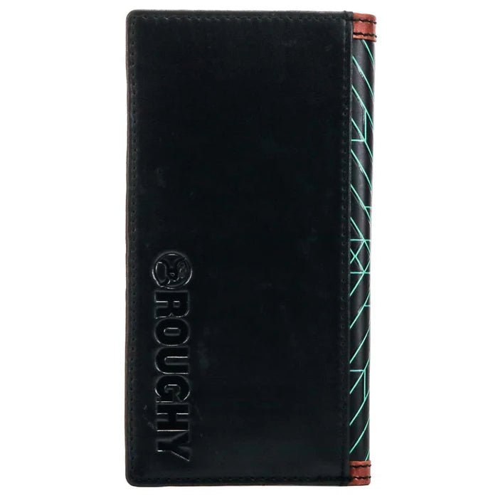 Discover "Neon Moon" Rodeo Roughy Wallet Black/ Brown w/ Turquoise Aztec Quality Hooey Wallet located at The Revival.
