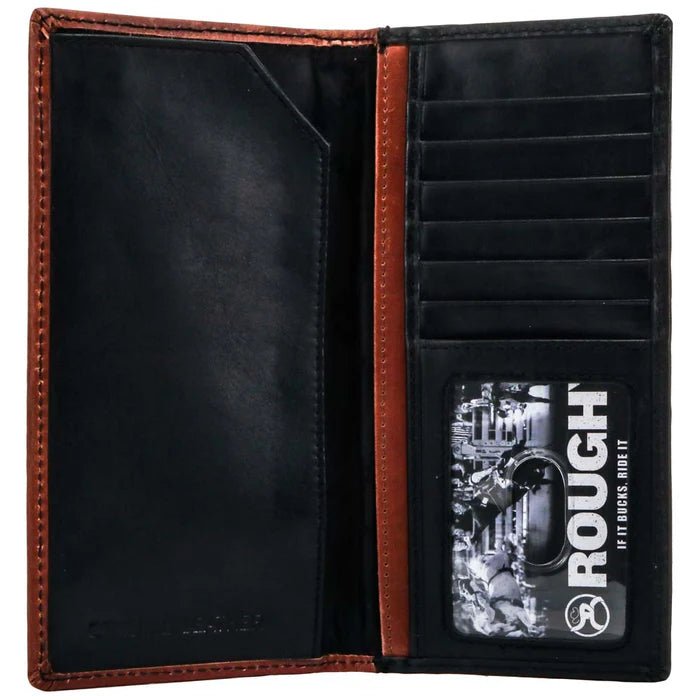 Discover "Neon Moon" Rodeo Roughy Wallet Black/ Brown w/ Turquoise Aztec Quality Hooey Wallet located at The Revival.