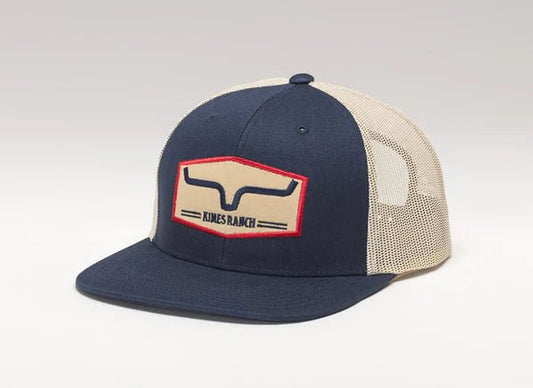 Kimes Ranch Replay Navy Trucker Hat in front view