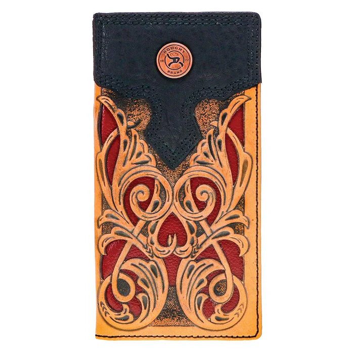 Discover "Ryder" Rodeo Roughy Wallet Tan/Red Hand Tooled Quality Hooey Wallet located at The Revival.