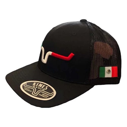 Kimes Ranch Semana Black Trucker - Side profile of Kimes Ranch Semana trucker hat with embroidered logo