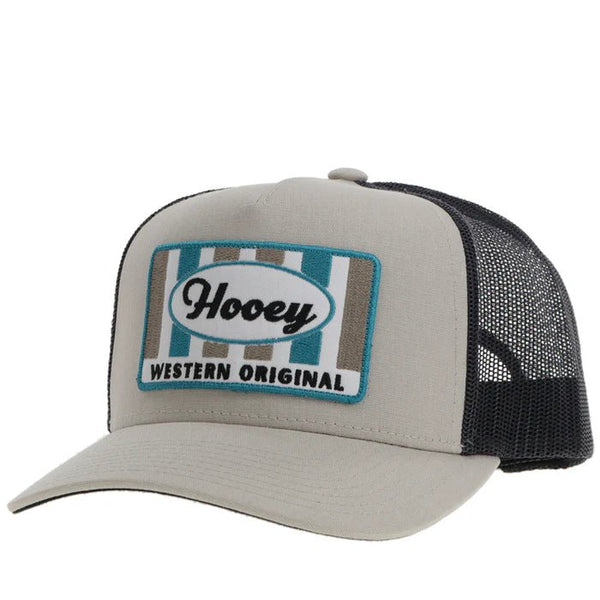 Hooey Sudan Tan Charcoal Patch Cap - Side angle of Hooey Sudan Tan Charcoal trucker hat