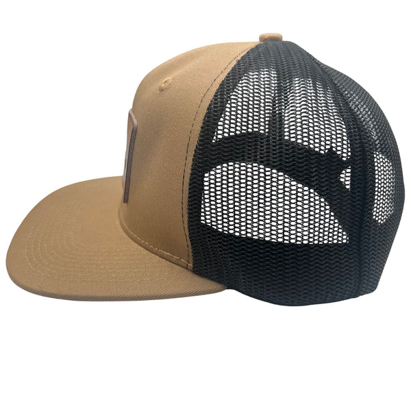 Wild Buffalo Outfitters Tan & Black Flat Bill Snapback Hat with Leather Patch - Wild Buffalo Outfitters Tan & Black Flat Bill Snapback Hat with Leather Patch