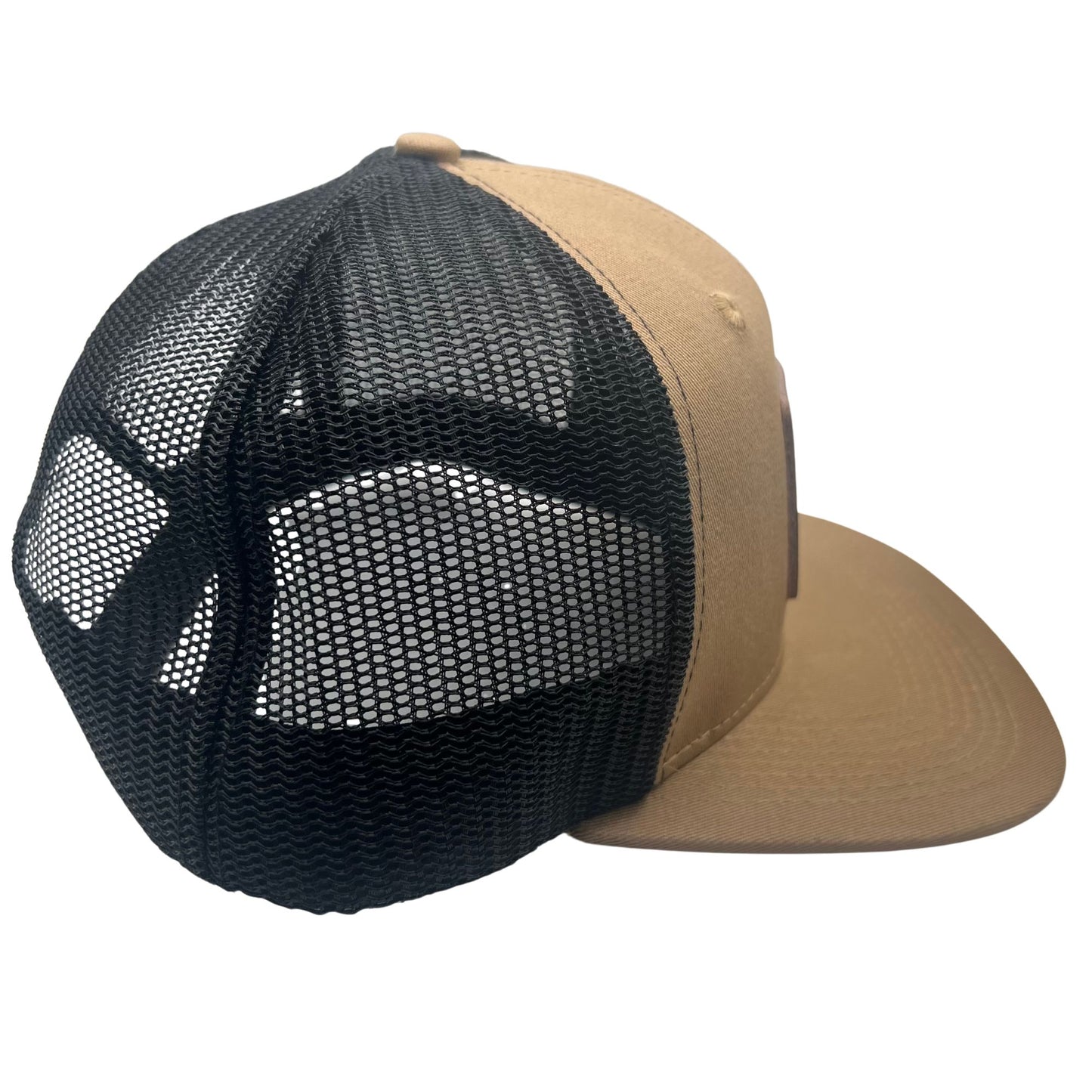 Wild Buffalo Outfitters Tan & Black Flat Bill Snapback Hat with Leather Patch