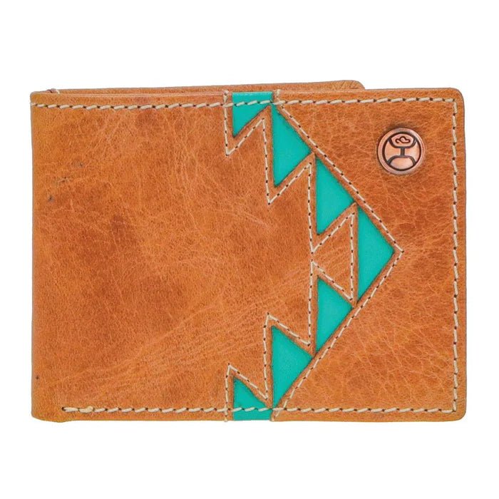 Discover "Tonkawa" Bifold Tan w/Turquoise Aztec Quality Hooey Wallet located at The Revival.