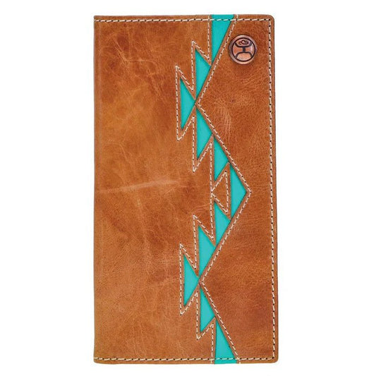 Discover "Tonkawa" Rodeo Hooey Wallet Tan w/Turquoise Aztec Quality Hooey Wallet located at The Revival.