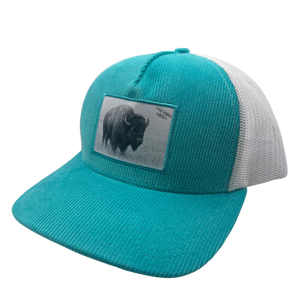 Wild Buffalo Outfitters Turquoise Corduroy Trucker Hat with Buffalo Patch - Wild Buffalo Outfitters Turquoise Corduroy Trucker Hat with Buffalo Patch