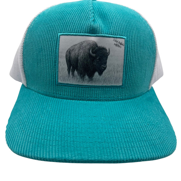 Wild Buffalo Outfitters Turquoise Corduroy Trucker Hat with Buffalo Patch - Wild Buffalo Outfitters Turquoise Corduroy Trucker Hat with Buffalo Patch