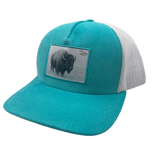 Wild Buffalo Outfitters Turquoise Corduroy Trucker Hat with Buffalo Patch