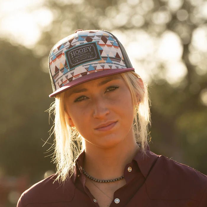 Discover Hooey "Horizon" Hat Cream Pattern /Charcoal w/Black & Turquoise Patch Quality Hooey Hats located at The Revival.