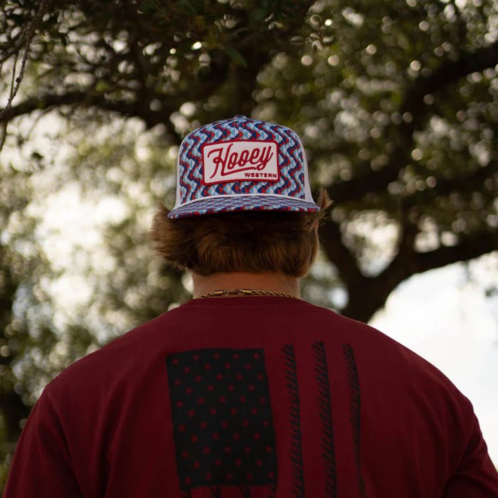 Discover Hooey "Lakota" Hat Blue/White w/Red & White Patch Quality Hooey Hats located at The Revival.