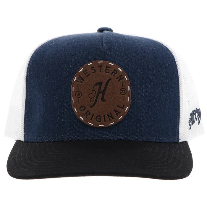 Discover Hooey "Spur" Hat Denim/White w/Leather Circle Patch Quality Hooey Hats located at The Revival.