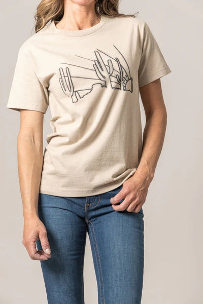 Kimes Ranch Ladies Hand Drawn Shirt - Sand - Discover Kimes Ranch Ladies Hand Drawn Shirt - Sand Quality Kimes Ranch Shirt located at The Revival.
