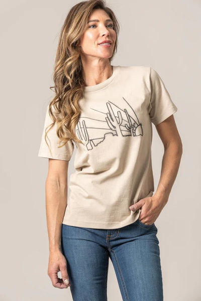 Kimes Ranch Ladies Hand Drawn Shirt - Sand - Discover Kimes Ranch Ladies Hand Drawn Shirt - Sand Quality Kimes Ranch Shirt located at The Revival.